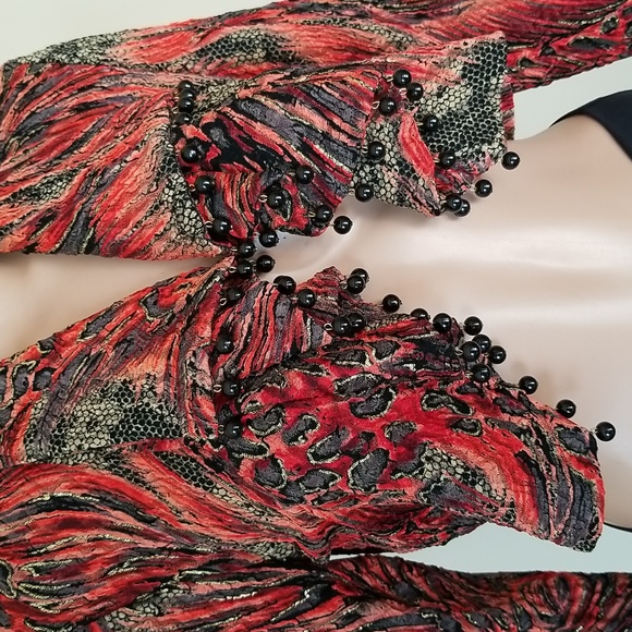 Joseph Ribkoff Vintage Croptop Beaded Bolero Jacket Top Wrap / Sz 6 / Red, Black - Picture 6 of 16